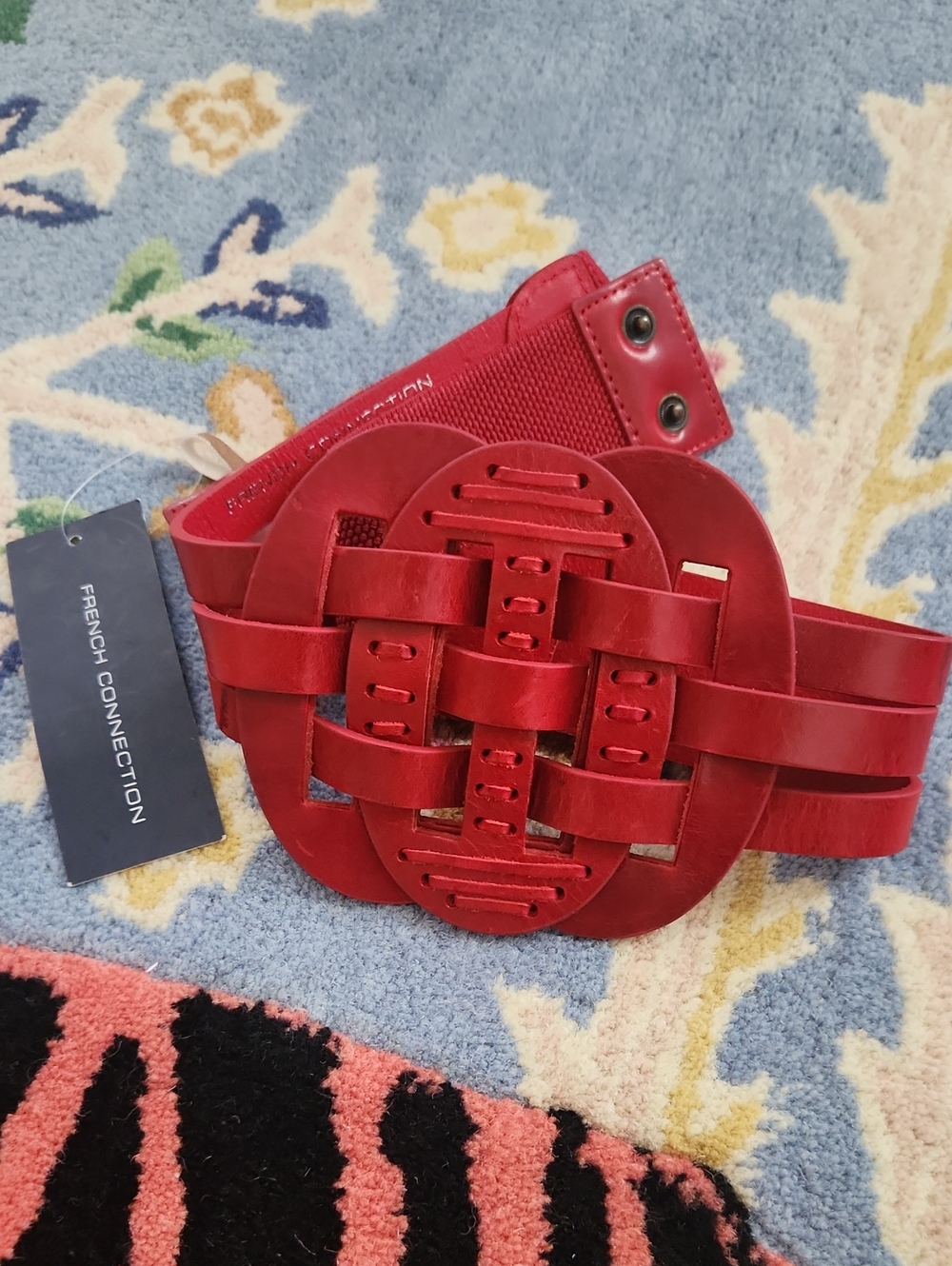 French Connection Rust Red Wide Leather Belt